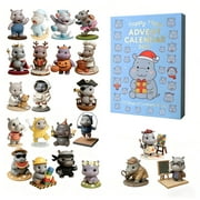Happy Hippo Advent Calendar 2025, 24 Days 2D Acrylic Festive Cute Hippo Christmas Ornaments for Hippo Lovers, Countdown Calendar, Adorable Collectible Christmas Tree Decorations for Christmas