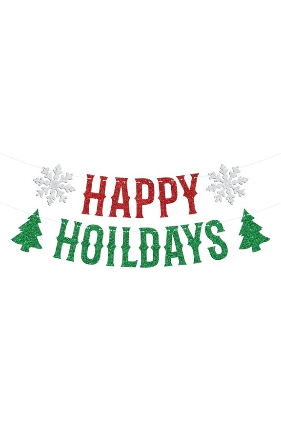 Happy Hoildays Banner, Winter Merry Christmas Festivus Bunting Sign, Happy New Year/Eve Celebration Party Decorations Supplies, Red and Green Glitter