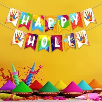 Happy Holi Hanging Banner Decoration Items for Home, Office, Garden, Lawn Rang Barse Holi Decorations Pack of 1 Set