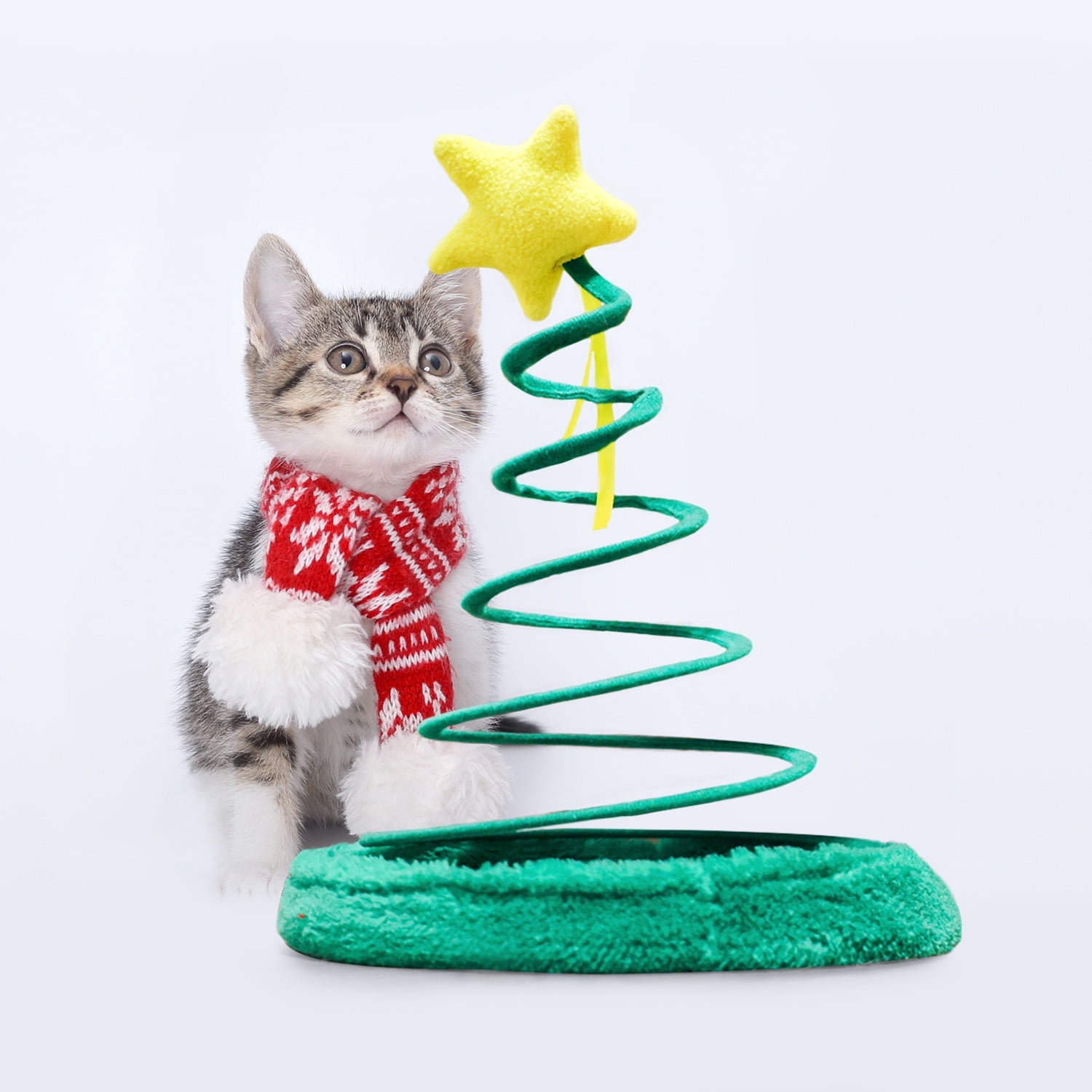 Happy Holiday Cat Christmas Spring Toy, Christmas Tree, Interactive Cat Teasing Toy for Indoor Kitty