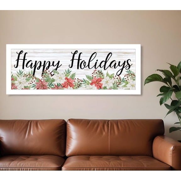 HomeRoots 529701 Horizontal Happy Holiday White Framed Print Wall Art
