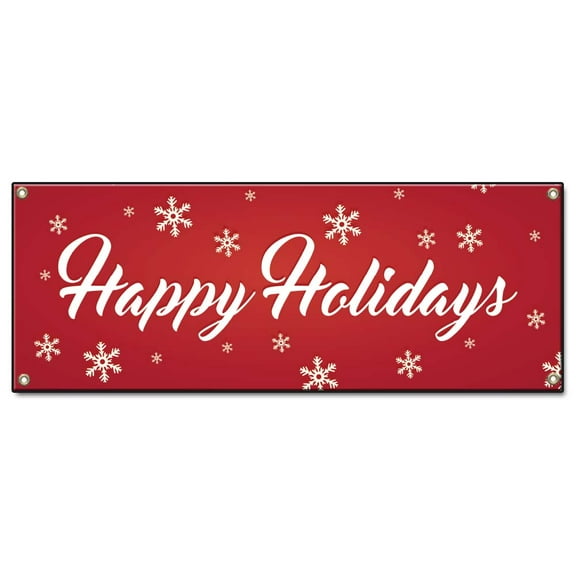 Happy Holidays | 18" X 48" Banner | Heavy Duty 13oz. Outdoor Vinyl Single Sided With Grommets | Made in The USA