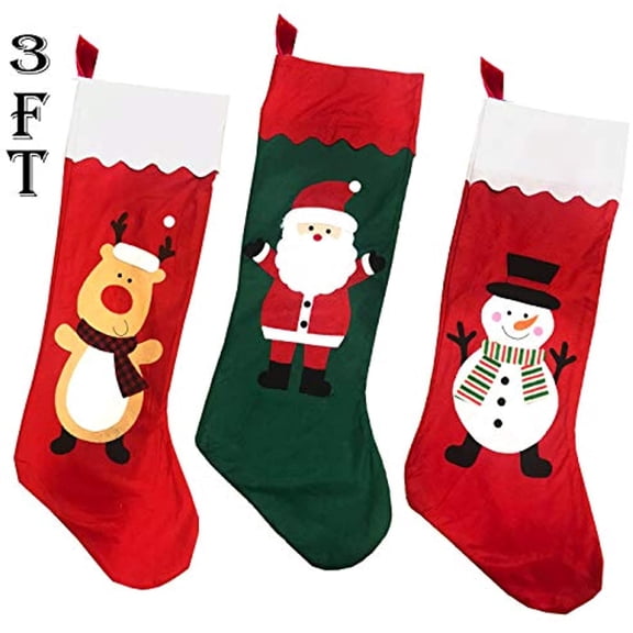 Happy Holidays 36in Jumbo Felt Christmas Stockings in Snowman, Reindeer, Santa - Set of 3