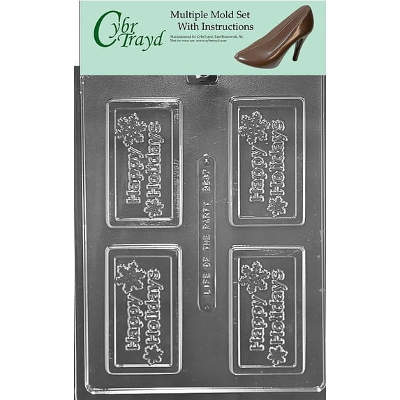 Happy Holidays Business Card Chocolate Candy Mold with Exclusive Cybrtrayd Copyrighted Molding Instructions, Pack of 3