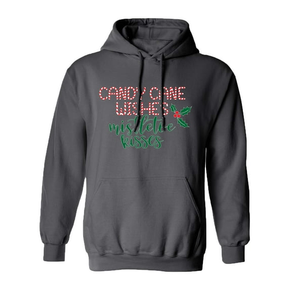 Happy Holidays Candy Cane Wishes Mistletoe Kisses Hoodie-Charcoal-Large