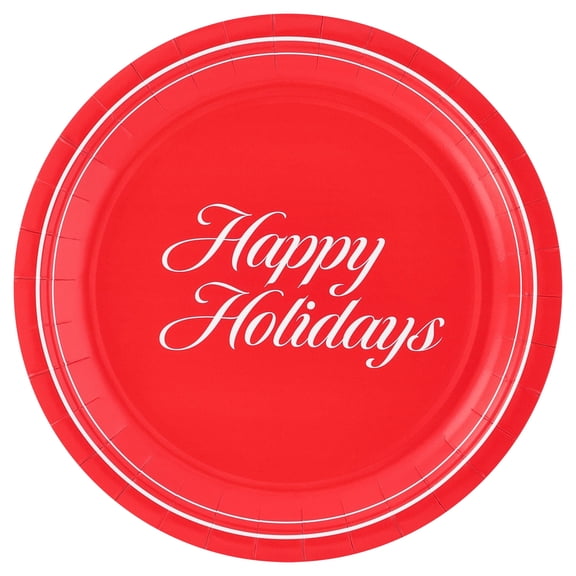 Happy Holidays Christmas Disposable Paper Plates, Red and White, 9", 20 Count, by Holiday Time