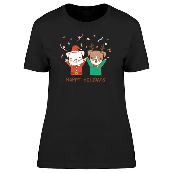 Happy Holidays Christmas Dogs T-Shirt Women -Image by Shutterstock, Female Large