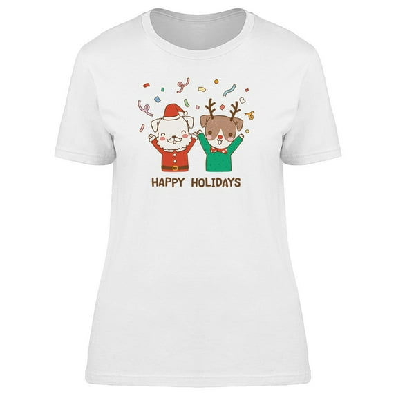 Happy Holidays Christmas Dogs T-Shirt Women -Image by Shutterstock, Female x-Large