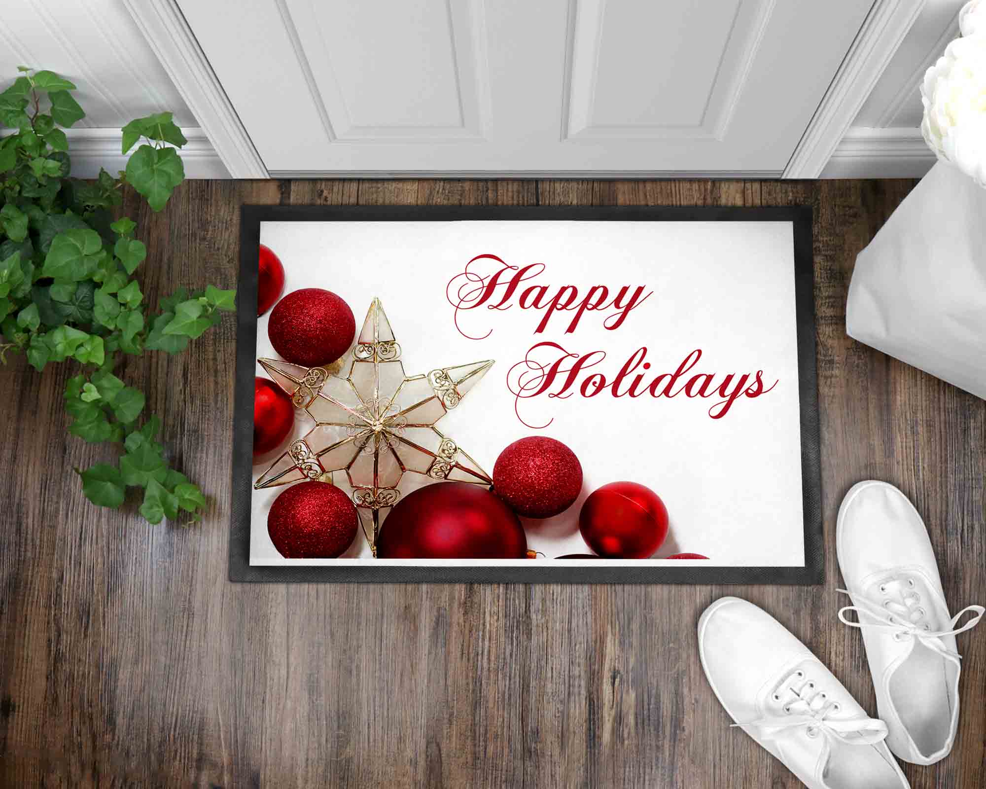 Happy Holidays Christmas Front Door Mat I Mat I Christmas I Holiday Mat I Front Door Mat