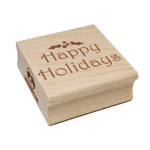 Happy Holidays Christmas Holly Festive Text Square Rubber Stamp Stamping Scrapbooking Crafting - Small 1.25in