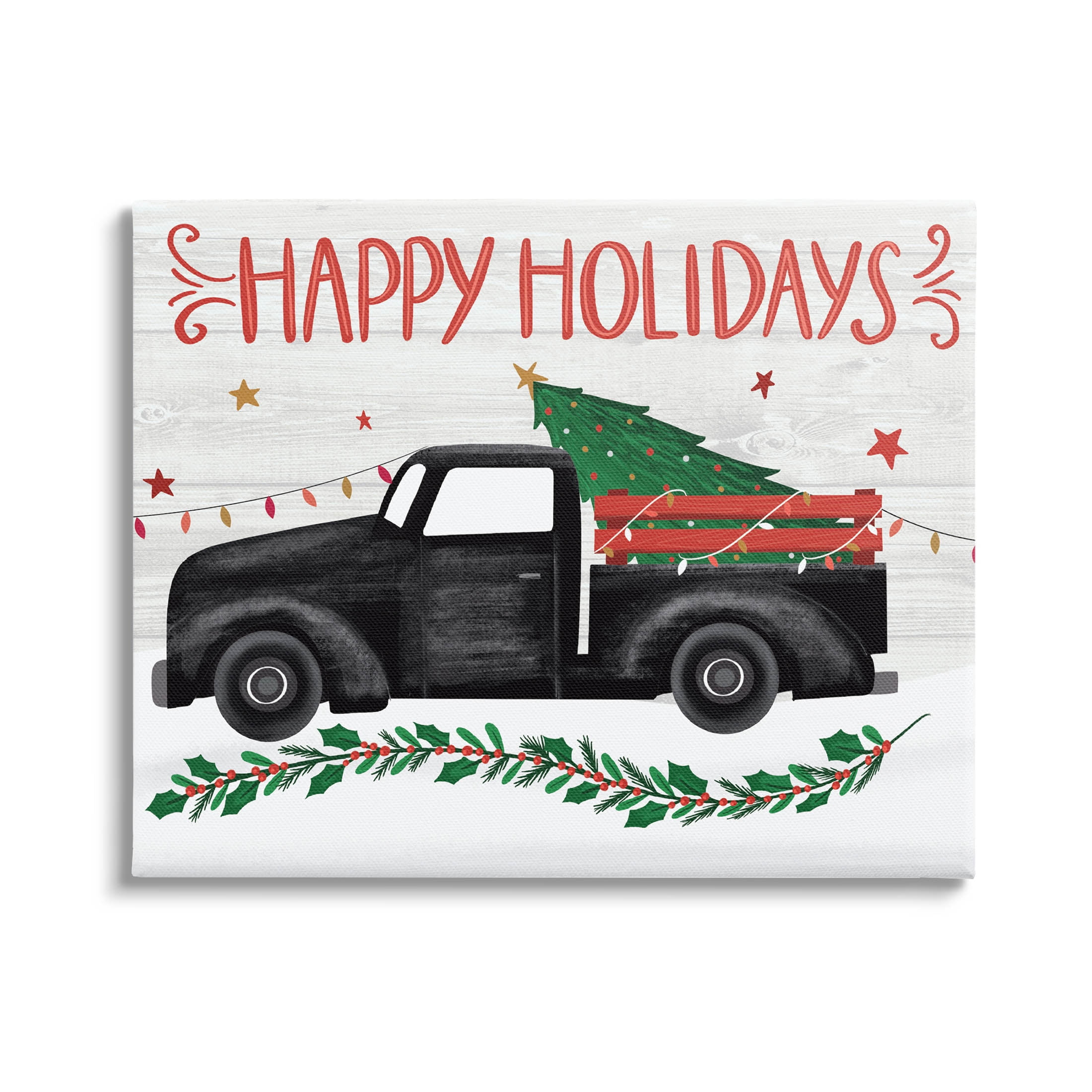 Happy Holidays Christmas Tree Truck Holiday Graphic Art Gallery Wrapped Canvas Print Wall Art