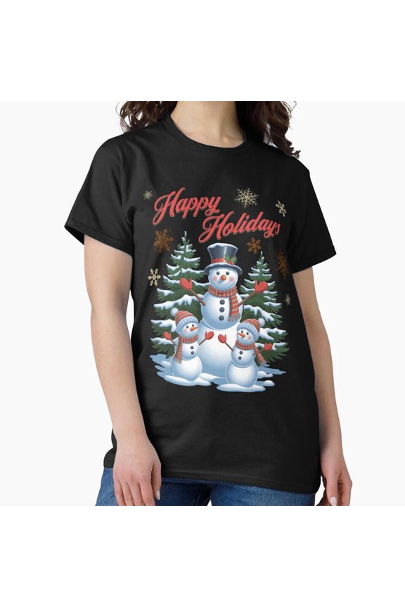 Happy Holidays Cute Christmas Elf Cartoon Graphic Unisex T-Shirt, up to size 5XL