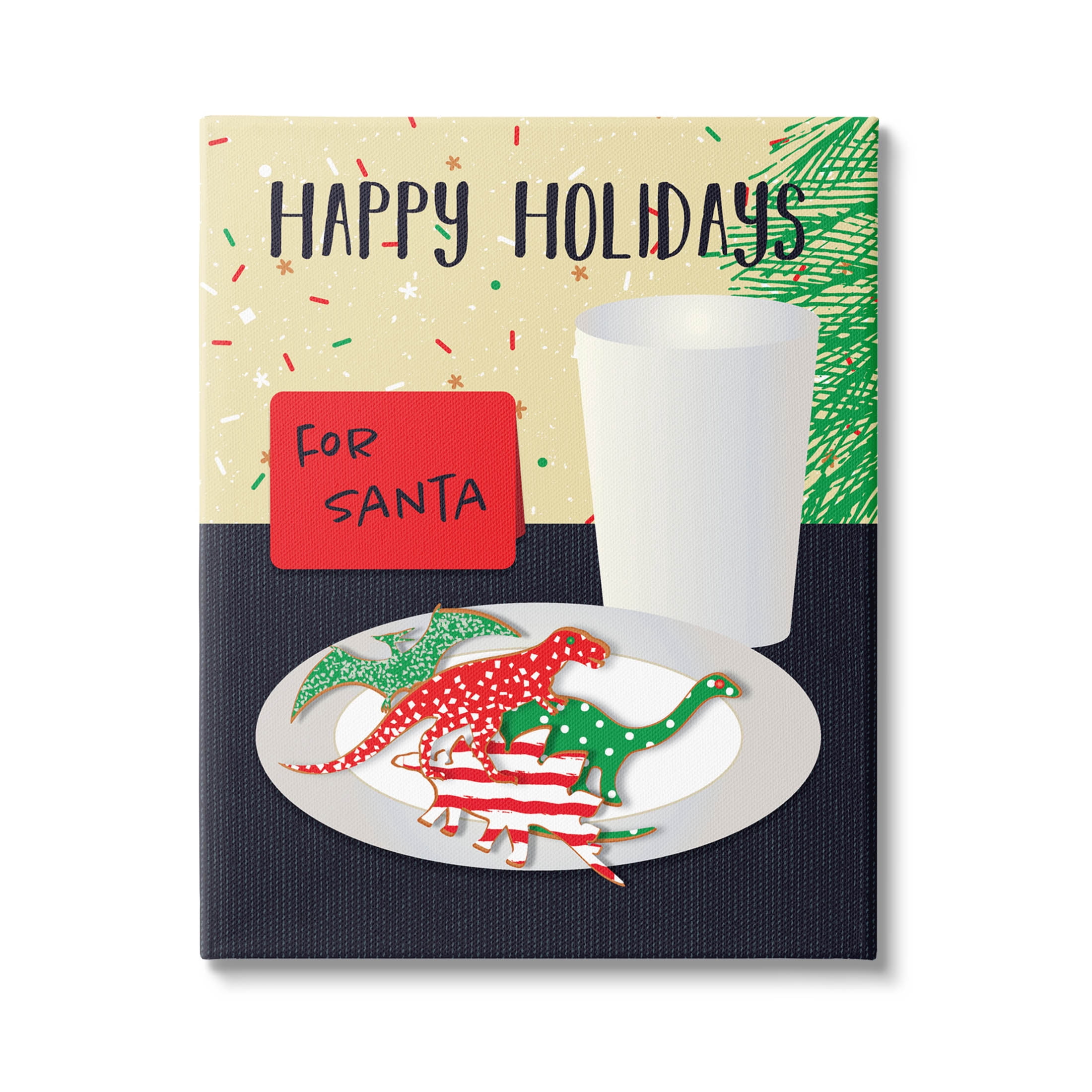 Happy Holidays Dinosaur Santa Cookies Holiday Graphic Art Gallery Wrapped Canvas Print Wall Art