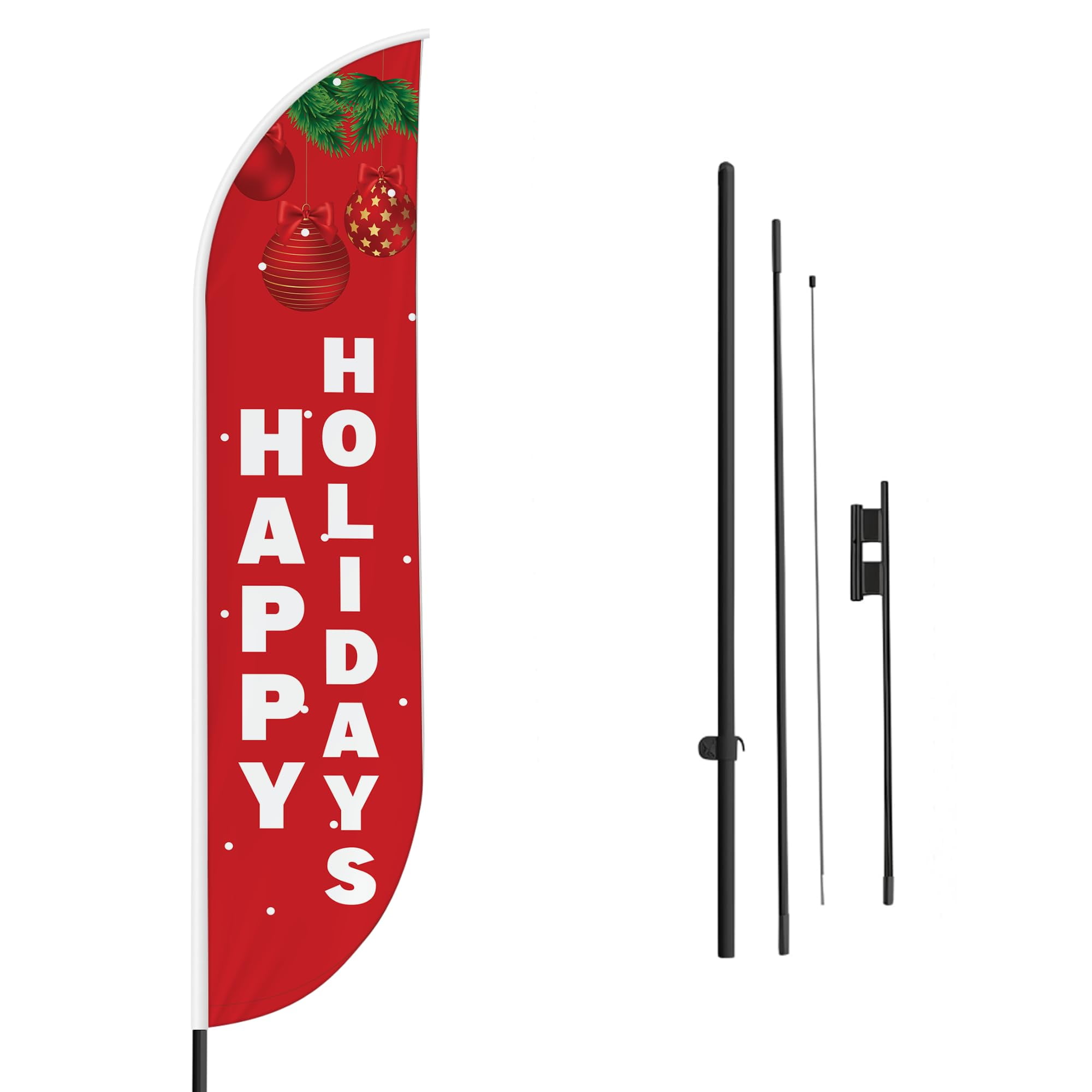 Happy Holidays Feather flag Pole Mountfor Outdoor by DreamController | 15 FEET Long Polyester Outdoor Banner Flag Pole Kit for Easy Hang | HD Print Swooper Flag Pole Stand for Happy Holidays| Made in