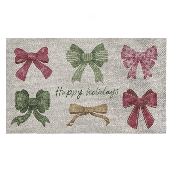 Happy Holidays Festive Bows Outdoor Door Mat, design by Vanessa Stoilova, 18"x30"