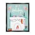 thumbnail image 1 of Happy Holidays Festive Mantle Stockings Holiday Graphic Art Jet Black Framed Art Print Wall Art, 1 of 6