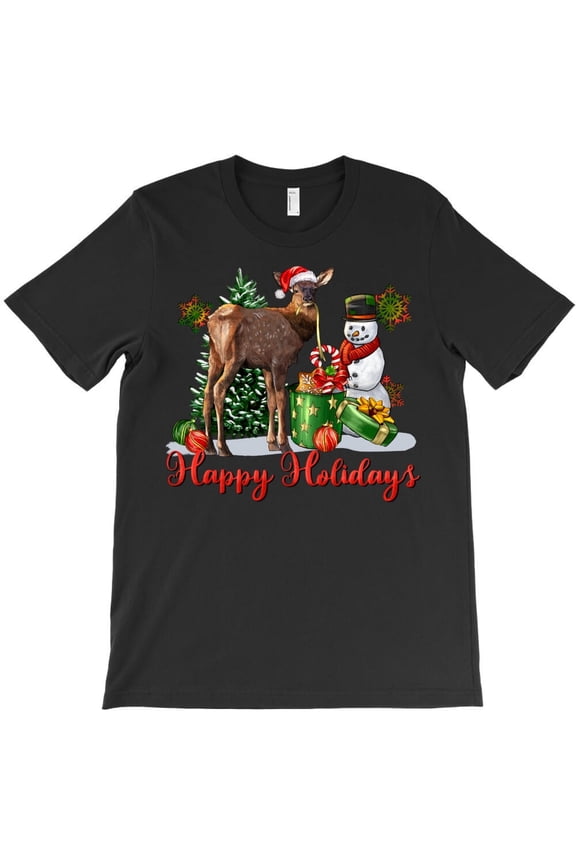 Happy Holidays Funny Baby Deer Christmas Animal Graphic H7503 Unisex T-Shirt, Up to 5XL Available