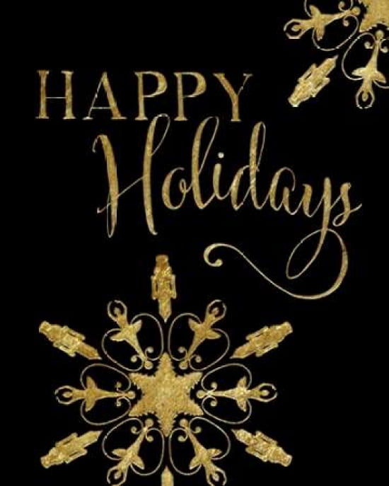 Happy Holidays - Gold and Black Canvas Art - Amy Cummings (24 x 30)