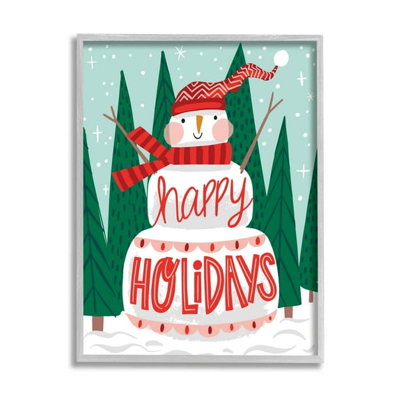 Happy Holidays Happy Snowman Holiday Graphic Art Gray Framed Art Print Wall Art