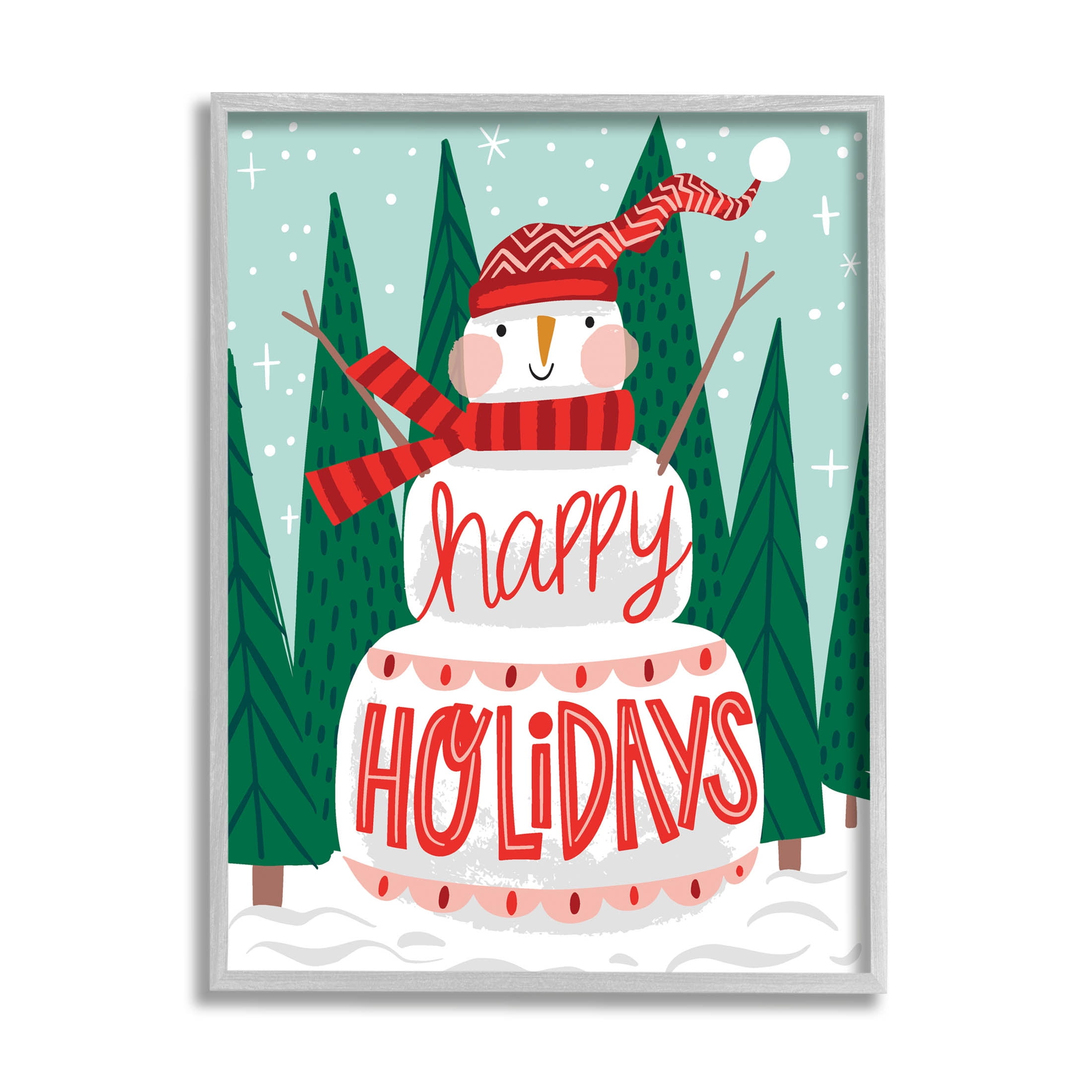 Happy Holidays Happy Snowman Holiday Graphic Art Gray Framed Art Print Wall Art