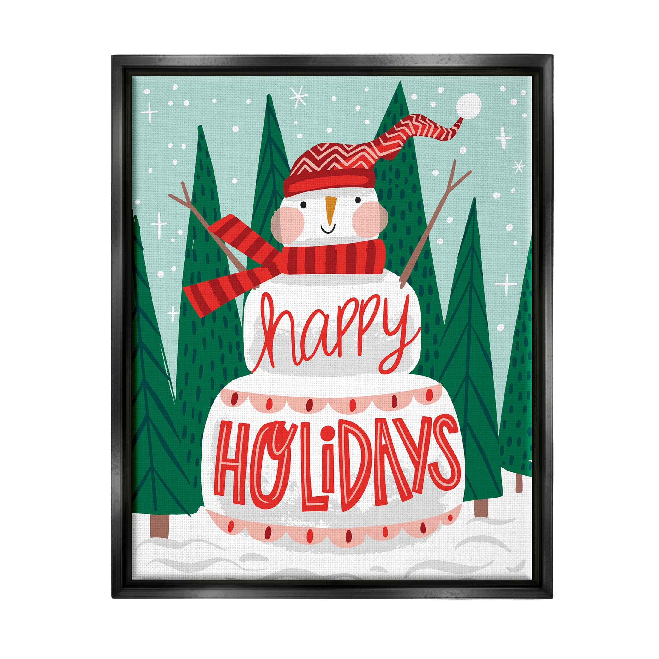 Happy Holidays Happy Snowman Holiday Graphic Art Jet Black Framed Art Print Wall Art