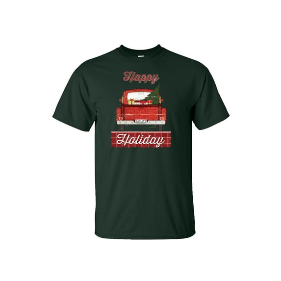 Happy Holidays Holly Jolly Truck Christmas Short Sleeve T-shirt-Forest Green-4xl