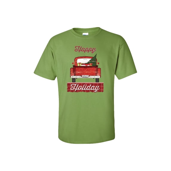 Happy Holidays Holly Jolly Truck Christmas Short Sleeve T-shirt-Kiwi-Medium