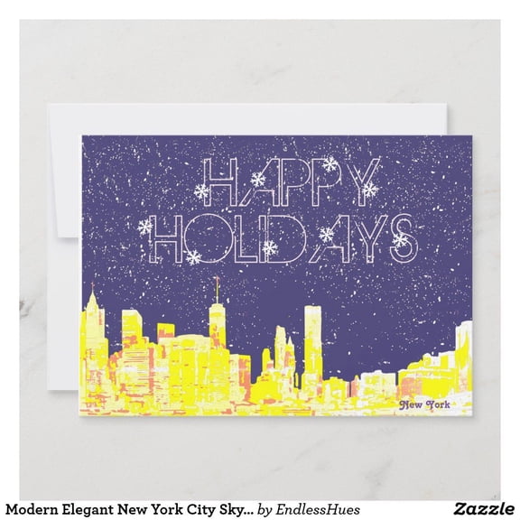 Happy Holidays New York City Skyline Card Modern Design with Snowflakes Blank Inside, Envelope Included Perfect Holiday Greeting Card for Friends and Family