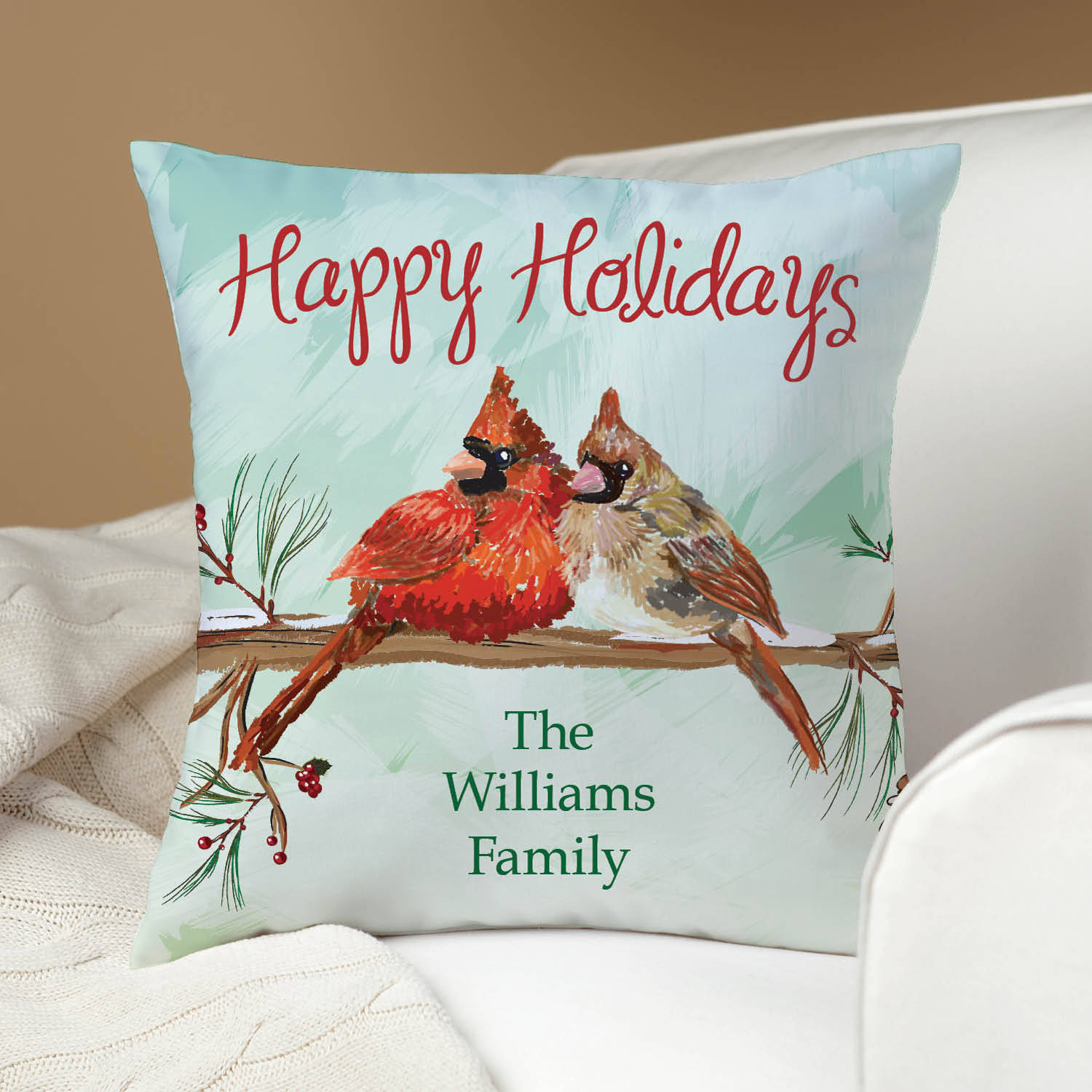 Happy Holidays Personalized Pillow
