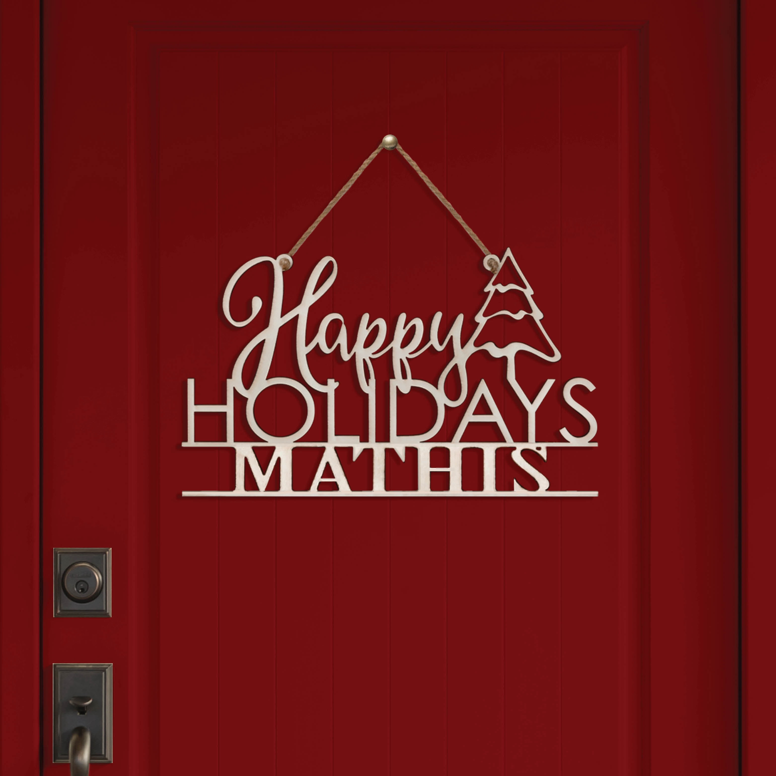 Happy Holidays Personalized White Wood Plaque