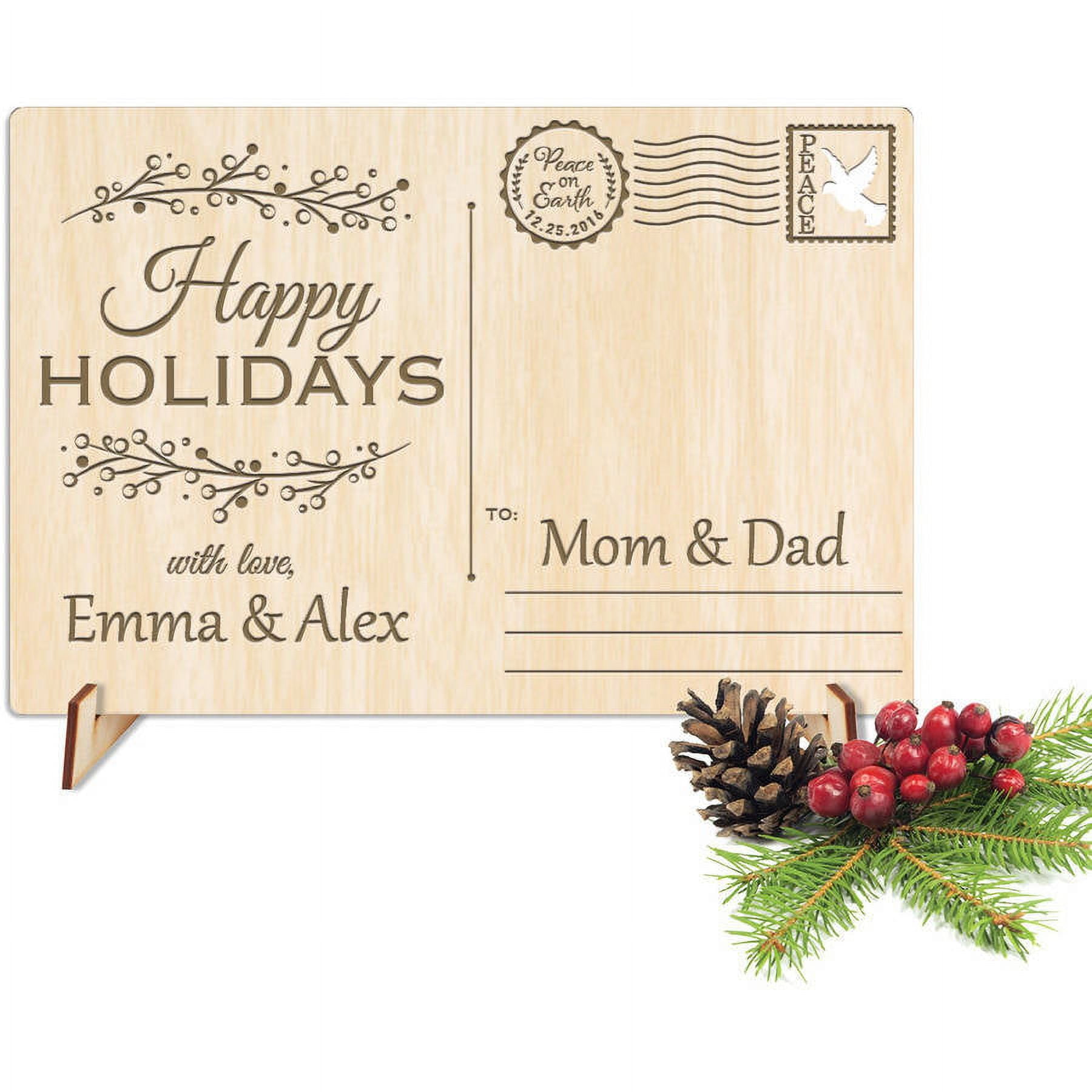 Happy Holidays Personalized Wood Postcard