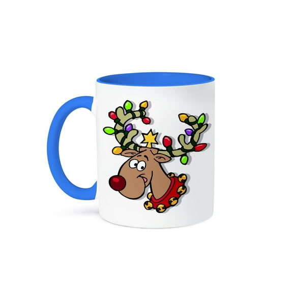 3drose, Happy Holidays Reindeer Christmas Lights, 11oz Two-tone Blue Mug
