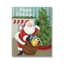 Happy Holidays Santa Gift Bag Holiday Graphic Art Gallery Wrapped Canvas Print Wall Art
