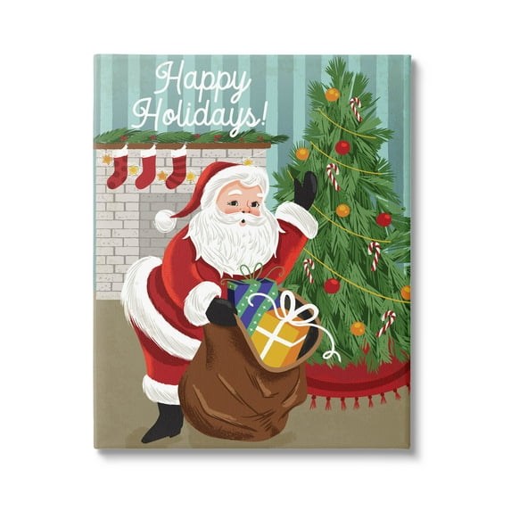 Happy Holidays Santa Gift Bag Holiday Graphic Art Gallery Wrapped Canvas Print Wall Art