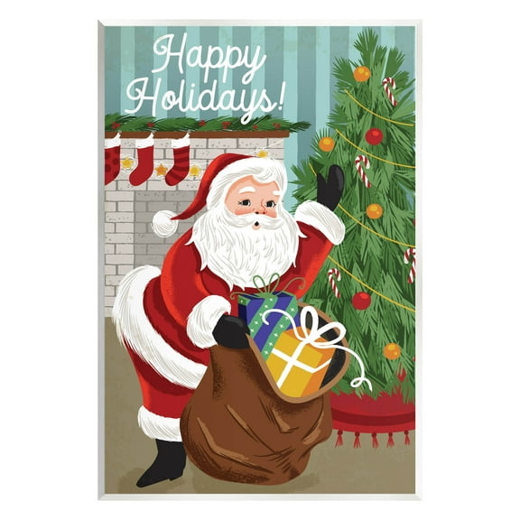 Happy Holidays Santa Gift Bag Holiday Graphic Art Unframed Art Print Wall Art