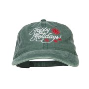 Happy Holidays Snowflakes Embroidered Washed Cap - Dk Green OSFM