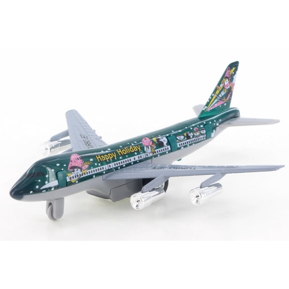 Happy Holidays Turbo Jet, Green & Gray - Showcasts 981DF Diecast Toy Pull-back plane (Brand New but NO BOX)