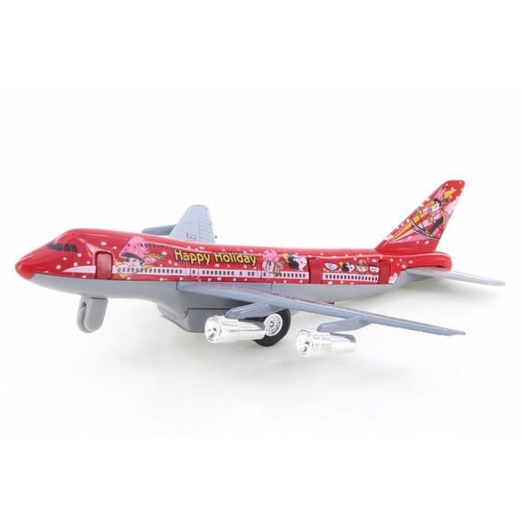 Happy Holidays Turbo Jet, Red & Gray - Showcasts 981DF Diecast Toy Pull-back plane (Brand New but NO BOX)