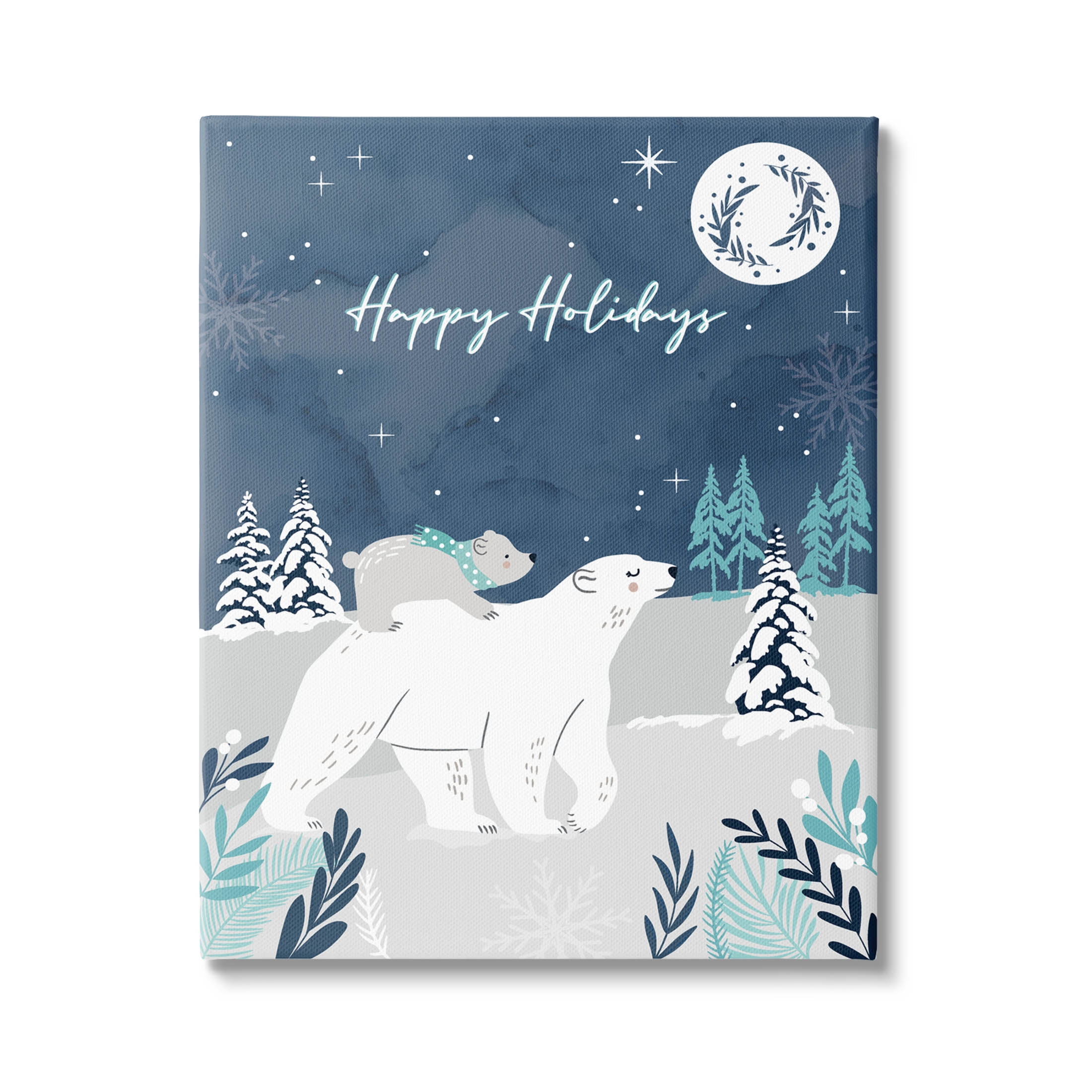 Happy Holidays Winter Snow Bears Holiday Graphic Art Gallery Wrapped Canvas Print Wall Art