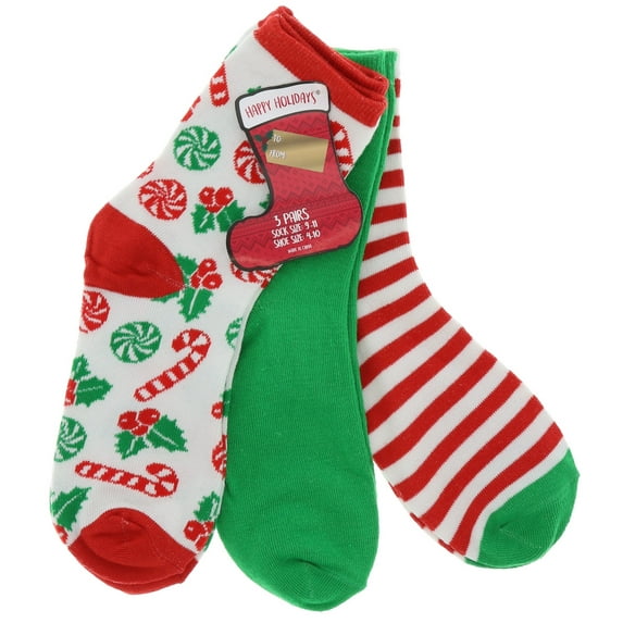 Happy Holidays Women's Christmas Crew Socks (3pr) - Candy Stripes