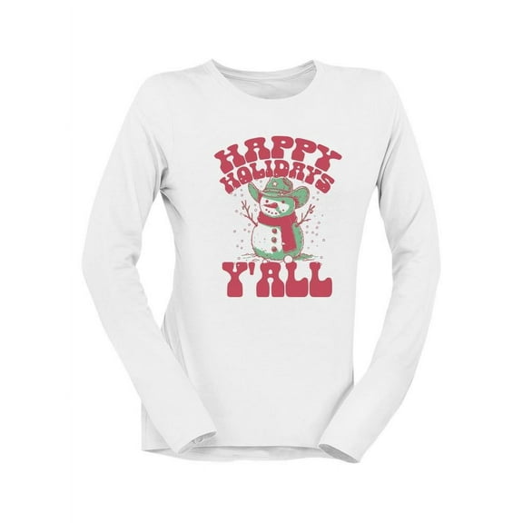 Happy Holidays Y'all Cowboy Snowman Women's Long Sleeve