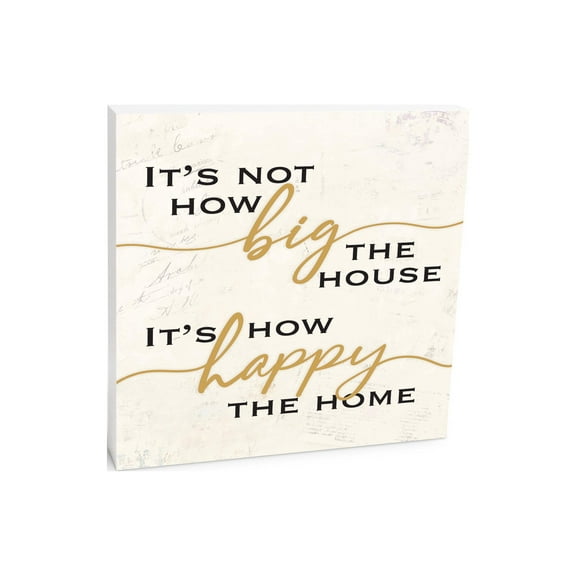 Happy Home Cream Script 10 x 10 Wood Tabletop Sign Plaque