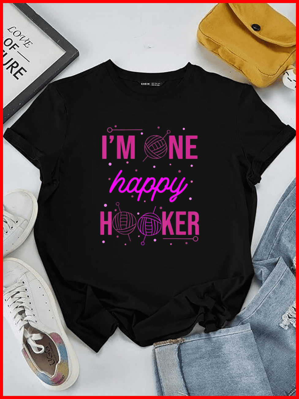 Happy Hooker Crochet Patterns Knitting Yarn Needles Hook Unisex T-Shirt, up to Size 5XL