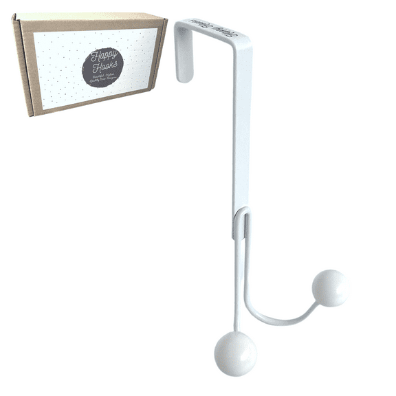 Happy Hooks Over the Door Hooks, 1-Pack, White, 6.4" Height and 3.5" Width, High-Manganese Steel