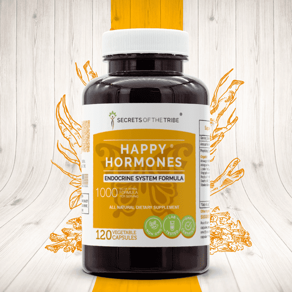 Secrets of the Tribe Happy Hormones Capsules Dietary Supplement, Natural Herb Blend, Made from Ashwagandha, Astragalus, Licorice, Stinging Nettle, Rhodiola, Eleuthero Siberian Ginseng 120 Count