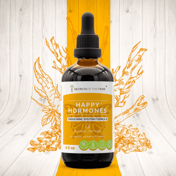 Happy Hormones Alcohol Extract, Tincture, Ashwagandha, Astragalus, Licorice, Stinging Nettle, Rhodiola, Eleuthero Siberian Ginseng. Endocrine System Formula 4 oz
