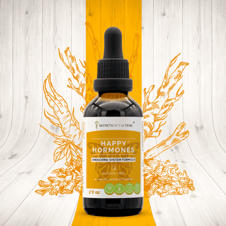 Secrets Of The Tribe Happy Hormones Blend Tincture Dietary Supplement, Natural Extract, Made from Ashwagandha, Astragalus, Licorice, Stinging Nettle, Rhodiola, Eleuthero Siberian Ginseng 2 oz