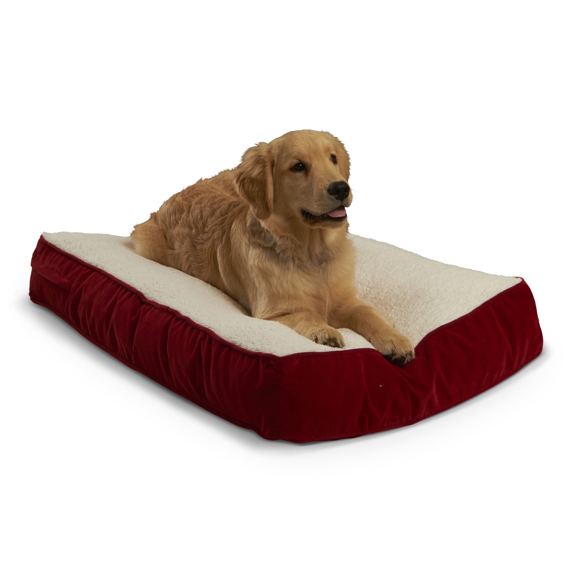 Small Crimson Sherpa Waterproof Dog Bed with Microfiber Cover