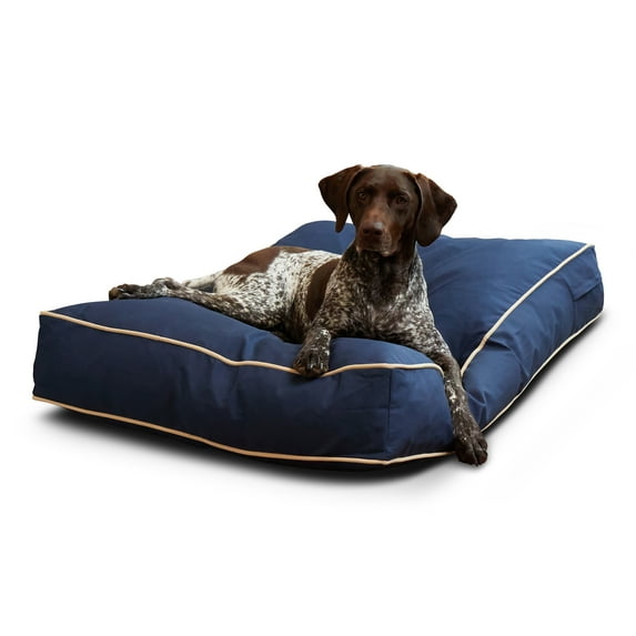 Happy Hounds Casey Indoor/Outdoor Pillow Style Dog Bed, Navy, Medium (42 x 30 in.)