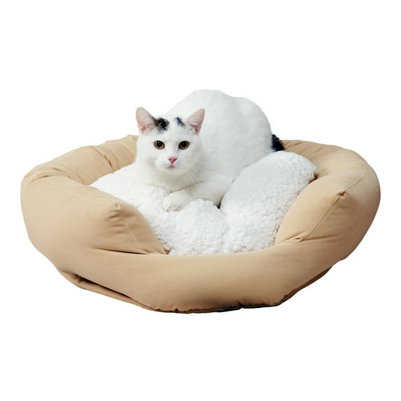 Happy Hounds Chloe Buttercream Sherpa Cuddler Donut Cat Bed